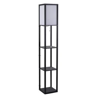 HOMCOM L&aacute;mpara pie con estantes 26x26x160 cm negro