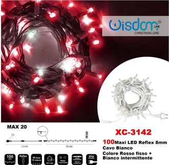 Trade Shop Trade Shop - Catena Luminosa 100 Luci Led Lucciole Rosso Fisso + Bianco Intermittente Xc-3142