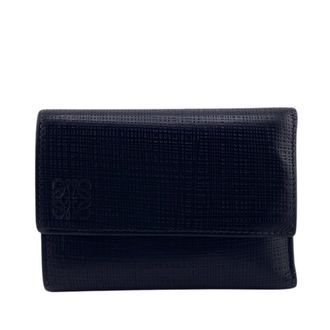 Loewe Linen Black Leather Wallet (Tri-Fold) (Pre-Owned)