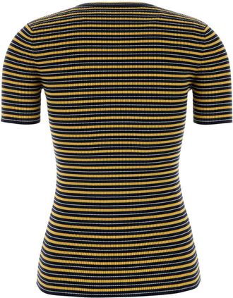 Prada Womens Embroidered Stretch Cotton T-Shirt Navy+giallo