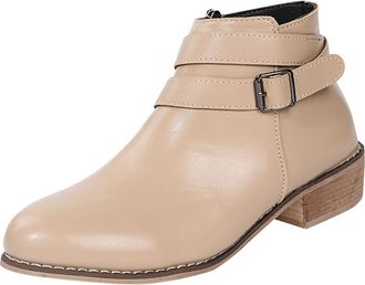 Generic Side Zipper Boots for Women Ankle Boots Short Boots Single Shoes for Ladies Casual Shoes Chunky Boot Heels (White, 6.5)