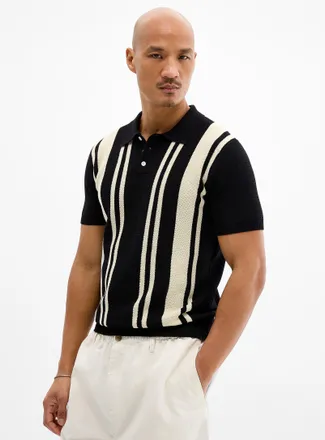 Le 31 Mens Vertical stripe knit Polo Shirt