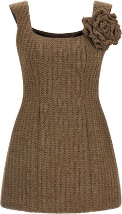 Giuseppe Di Morabito Brown Scoop Neck Knit Flower Mini Dress
