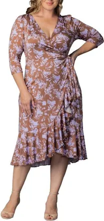 Kiyonna Flirty Flounce Wrap Dress in Lavender Florals at Nordstrom, Size 4X