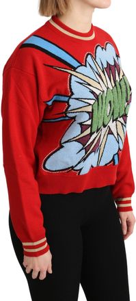 Dolce & Gabbana Red Knitted Cashmere Cartoon Top Womens Sweater