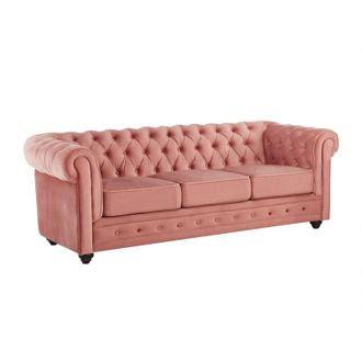Vente-Unique Vente-unique - Divano chesterfield 3 posti in velluto Rosa cipria