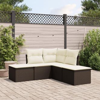 vidaXL Set Comedor De Jard&iacute;n 5 Piezas Y Cojines Rat&aacute;n Sint&eacute;tico Marr&oacute;n Vidaxl