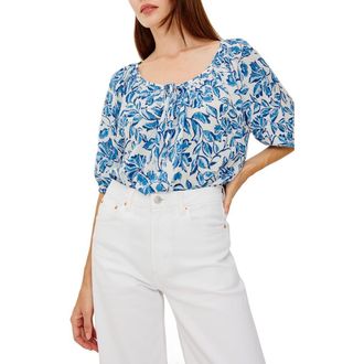 Rails Kirstie Floral Split Neck Top in Azure Jasmine at Nordstrom, Size Xx-Large