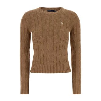 Polo Ralph Lauren Maglione Girocollo in Cotone a Treccia - - Knitwear - Donna - Marrone - S
