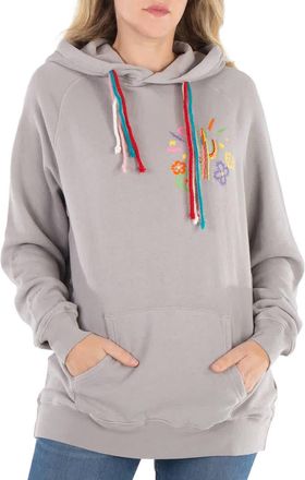 Mira Mikati Grey Cactus Embroidered Cotton Hoodie