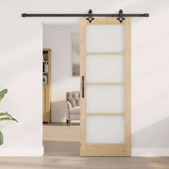 Berkfield Home Sliding Door with Hardware Set ORKDAL Solid Wood & Glass in Beige
