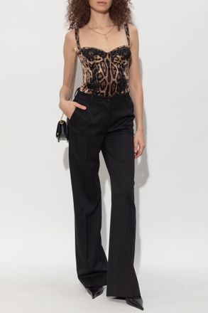 Dolce & Gabbana Silk Bodysuit With Straps, Womens, Brown