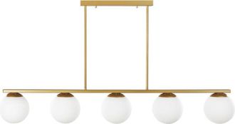 Beliani L&aacute;mpara De Techo De Metal Dorado Pantallas Vidrio Blanco 62 Cm 5 Luces En Riel Glamour Cocina Comedor Zikuli