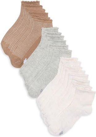 Lucky Brand 10-Pack Mini Scalloped Quarter Socks in Ivory Heather at Nordstrom Rack, Size 9/11