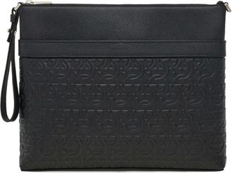 Ferragamo Clutch Gancini goffrata - Nero