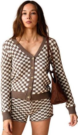 Pink Haley Annie Checked Knit Cardigan in Brown at Nordstrom, Size Medium