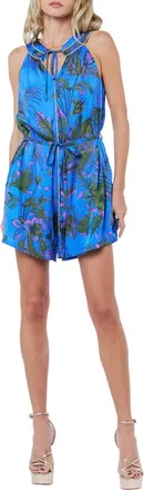 Ciebon Stace Tropical Floral Print Romper in Blue Multi at Nordstrom, Size X-Small