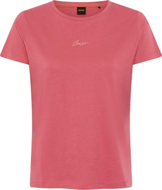 Boss Orange by Hugo Boss T-Shirt BOSS ORANGE Elove Embro Premium Damenmode, Damen, Gr. XL, medium rot 610, Single Jersey, Obermaterial: 100% Baumwolle, unifarben, schmal norma