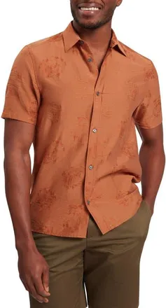 Ted Baker Fabiane Floral Jacquard Short Sleeve Button-Up Shirt in Brown-Red at Nordstrom, Size 6