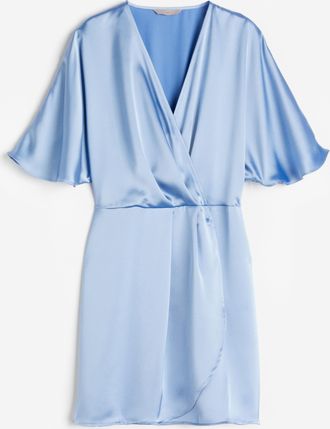 H&M Wickelkleid aus Satin - Hellblau