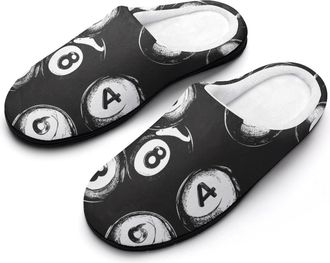 Generic 8 Billiard Balls Pattern Slippers Men Winter Warm Cotton Anti-Slip Indoor Slip-Ons House Shoes
