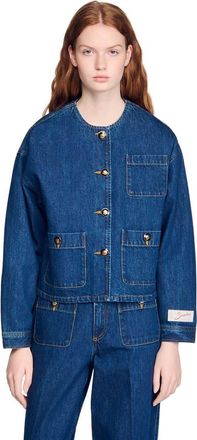 Sandro Statement button denim jacket in Deep Blue at Nordstrom, Size 38 Eu
