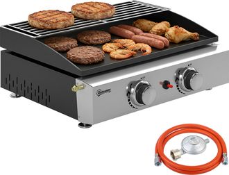 OUTSUNNY Barbacoa De Gas Bbq Gas Con 2 Quemadores 5 Kw, Barbacoa Port&aacute;til Con Plancha, Rejilla Calentadora Y Recogedor Grasa, Para Camping, Negro
