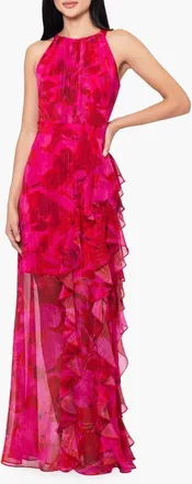 Betsy & Adam Sleeveless Floral Print Gown In Pink