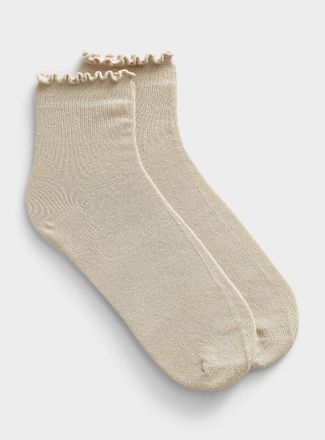 Simons Womens Solid lettuce-trim ankle socks