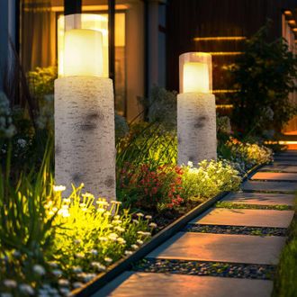 Globo Lighting Lampada solare a led Lampada da esterno Lampada solare Lampada da giardino Lampada da tavolo Lampada da patio, aspetto legno, vetro plastica bianco