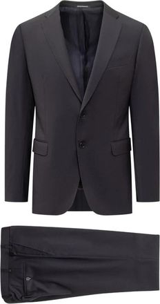 Emporio Armani Donkergrijze Jurk met Enkele Rij Knopen - Heren - Business pakken - Zwart - S - Wol - Kostuums