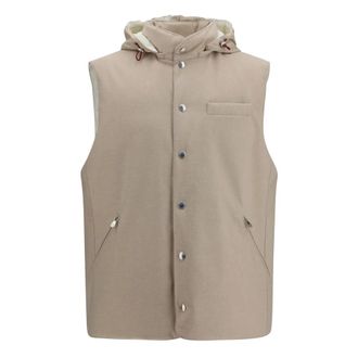Brunello Cucinelli Bonded Wool Flannel Down Vest - Heren - Jassen - Beige - Maat: M Wol