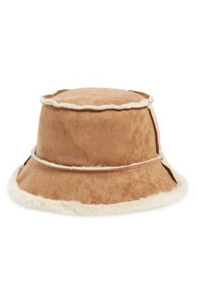 Steve Madden Mai Faux Fur Trim Bucket Hat in Tan at Nordstrom Rack