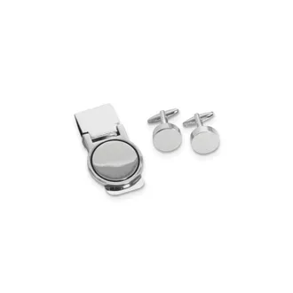 Diamond2Deal Silver-plated Circular Design Engravable Cuff Link and Money Clip Set