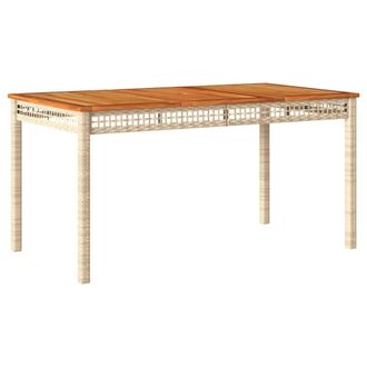 Berkfield Home Garden Table Beige 140x80x75 cm Poly Rattan Acacia Wood | Size: 140 x 80 x 75 cm