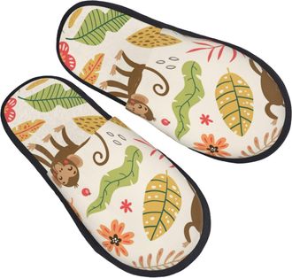 Generic Fuzzy Slippers Monkeys In The Thicket Home Slippers Washable Soft House Shoes For Mens Women Indoor L