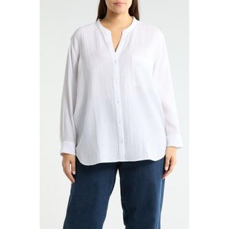 Eileen Fisher Mandarin Collar Button-Up Top in White at Nordstrom, Size 1 X