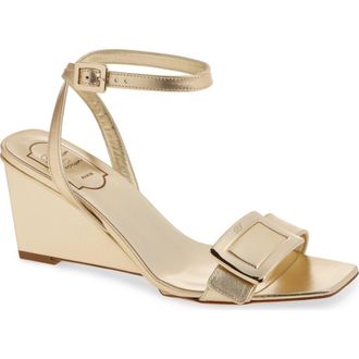 Roger Vivier Belle Vivier Metallic Ankle Strap Wedge Sandal in Gold at Nordstrom, Size 8.5Us
