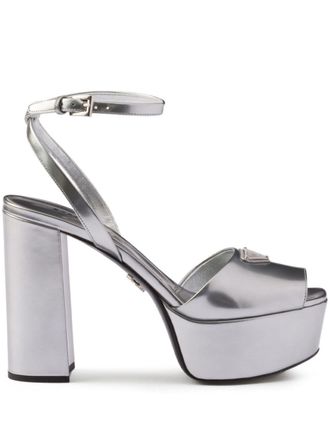 Prada 115mm leather platform sandals - women - Rubber/Leather/Leather/Leather - 40 - Silver