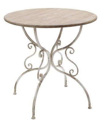 A&B Home Round Wooden Table With Metal Scrollwork Legs