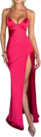 Generic Womens Spaghetti Strap Dress Elegant Slim Bodycon Sping Summer Sundresses Split Nightclub Party Maxi Dress (Color : Red, Size : Small)
