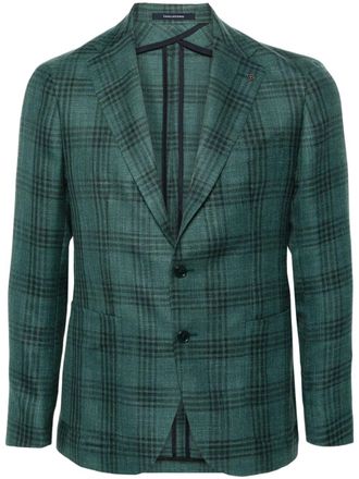 Tagliatore tartan-check single-breasted blazer - Green