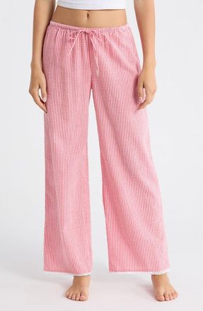 Open Edit Seersucker Sleep Pants in Coral- Pink Hickory Stripe at Nordstrom, Size X-Small