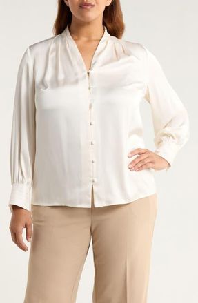 Anne Klein Pleated Top in White Dove at Nordstrom, Size 2X