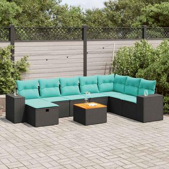 vidaXL Vidaxl Set De Sof&aacute;s De Jard&iacute;n Con Cojines 9 Pzas Rat&aacute;n Sint&eacute;tico Negro