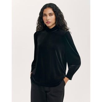 Finery Clementine Velvet High Neck Top in Black at Nordstrom, Size 18