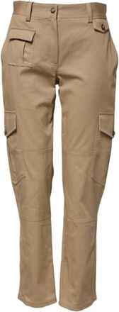 Dolce & Gabbana Beige Tapered Cargo Broek met Rits - Dames - Slim Fit Broeken - Beige - XS - Katoen - Broeken