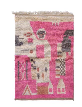AFK Living Alfombra bereber marroqu&iacute; peque&ntilde;aabstracta de lana rosa 105 x 153 cm
