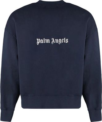Palm Angels Crewneck Sweatshirt met Gothic Logo - Heren - Sweatshirts - Blauw - XL - Hoodies & sweatvesten