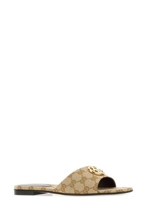 Gucci Womens Gg Canvas Slippers Vintagesand Flat Shoes